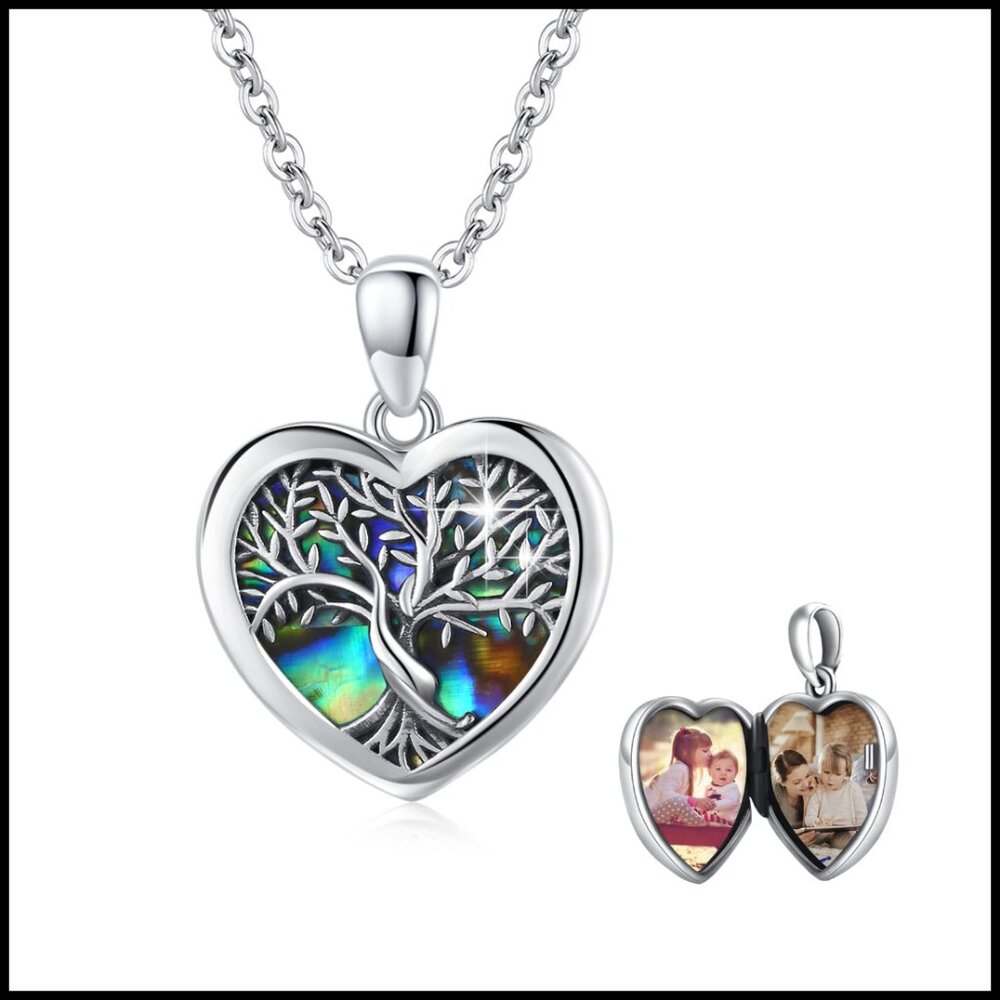 Sterling Silver Tree of Life Locket Necklace with Abalone Shell Pendant